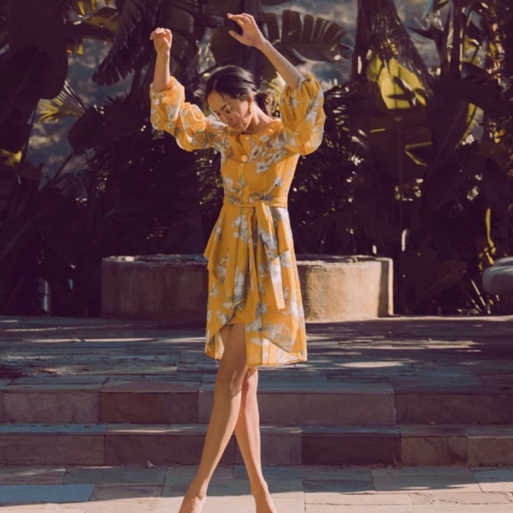 JOA x Chriselle Lim Floral Yellow dress